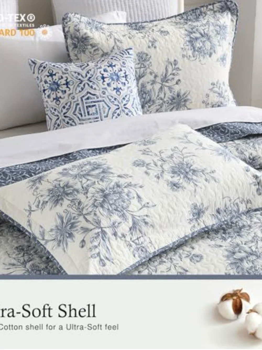 Classic Blue and White Floral Quilt Set -